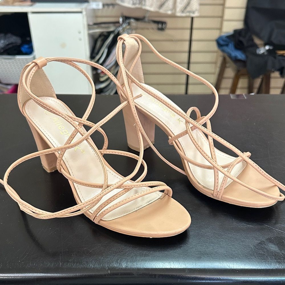 Allegra K Beige Strappy Heels